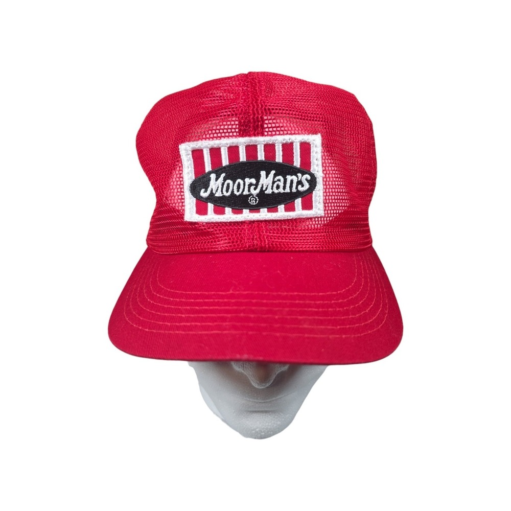 Vintage Moorman's Feed Trucker Hat Red Mesh Snapback K-Products USA Farm Ag